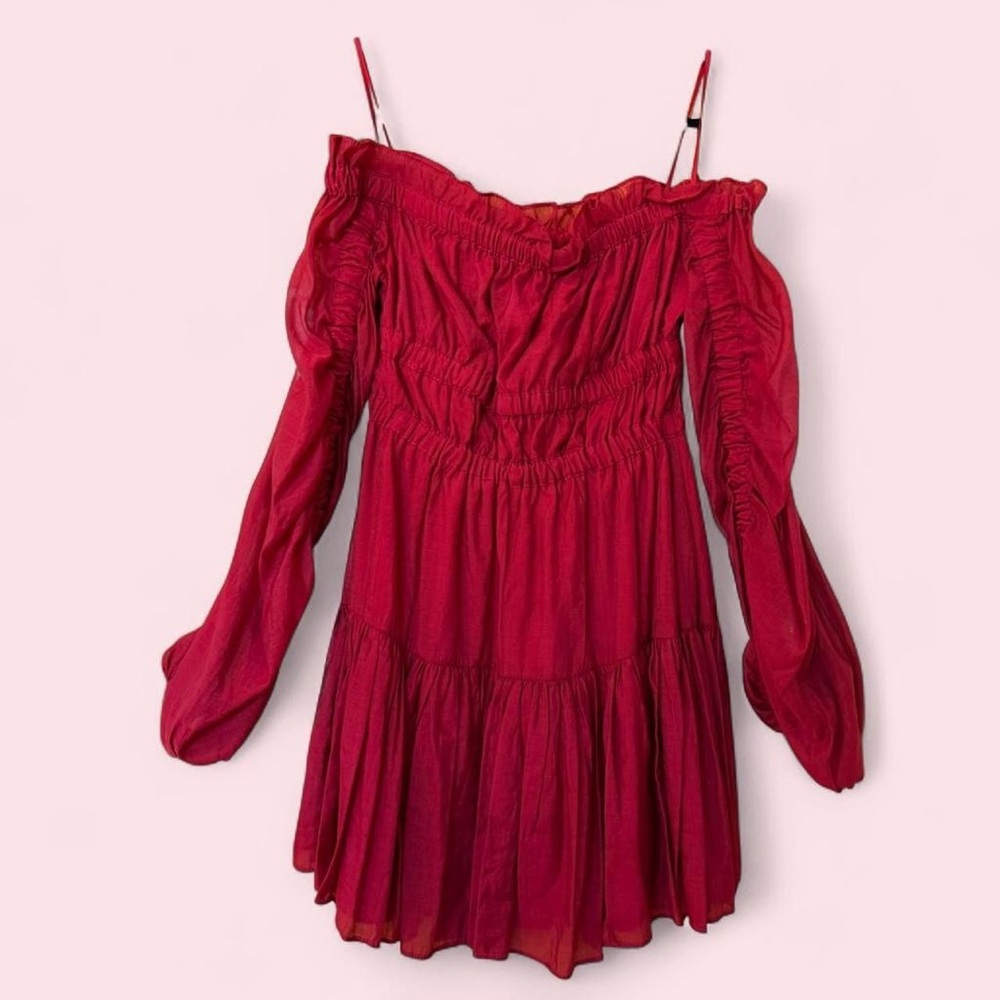 Mustard Seed Red Off-Shoulder Long Sleeve Mini Dress NWOT Medium - Picture 3 of 5